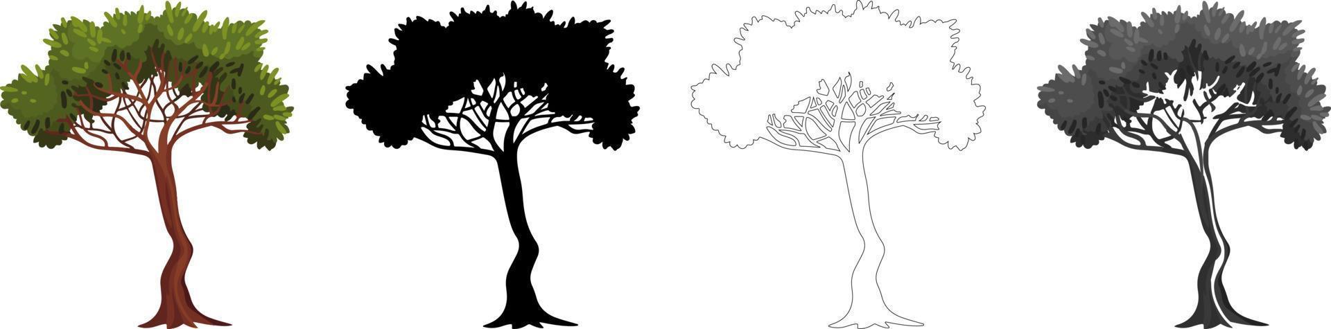 Collection Trees vector, tree silhouette, tree line art on White Background. vector