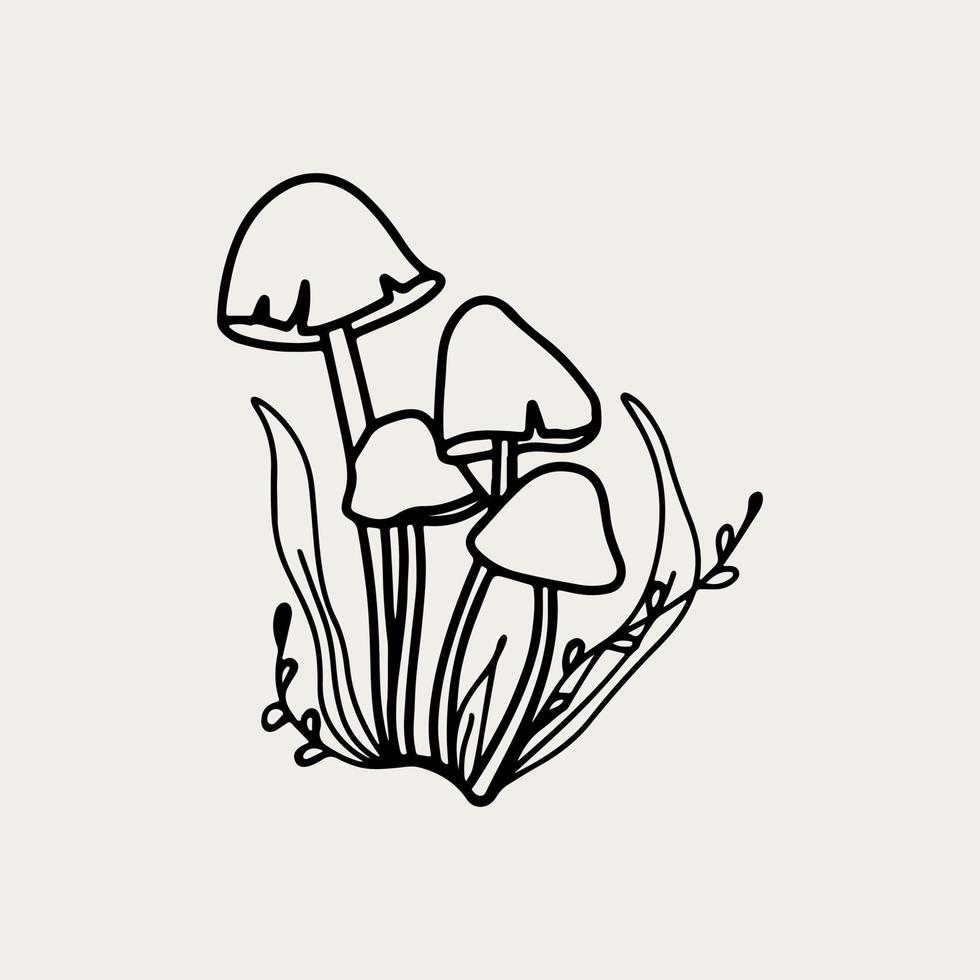 Vector line art magical mushrooms. black line vector art.