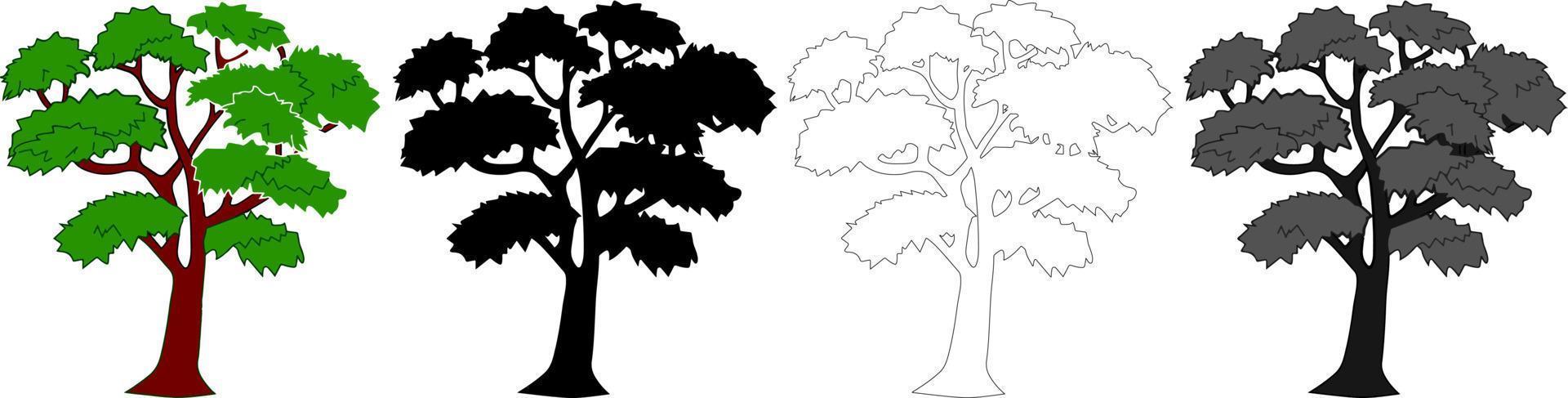 vector de árboles de colección, silueta de árbol, arte de línea de árbol sobre fondo blanco.