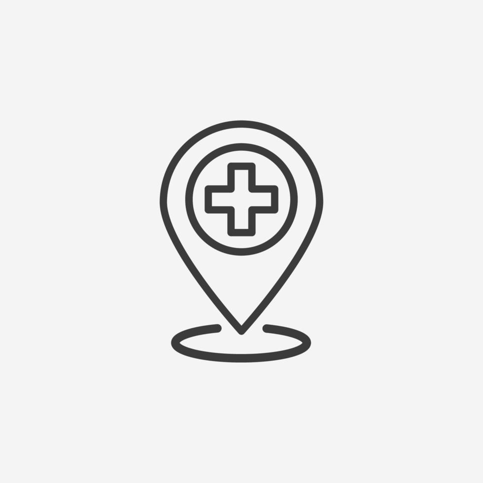 clinic position, map pointer, medical hospital location icon vector symbol sign