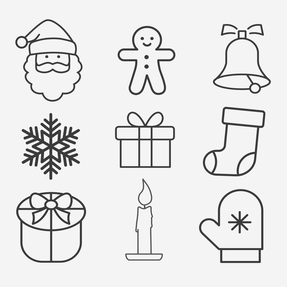 Merry Christmas, New year line icons set thin stroke style isolated on white background. Happy New Year. Happy Holiday. vector