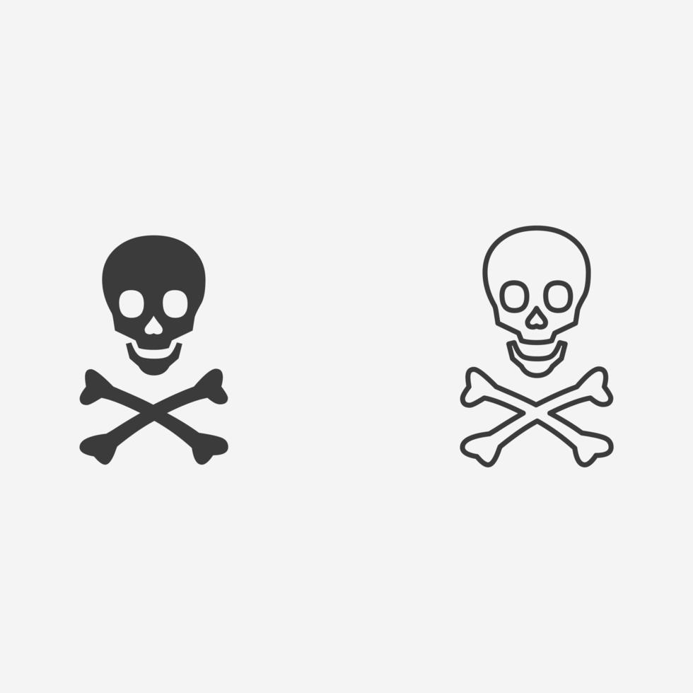 skull, dead, danger, skeleton, attention, crossbones, death, horror, head icon vector set symbol sign