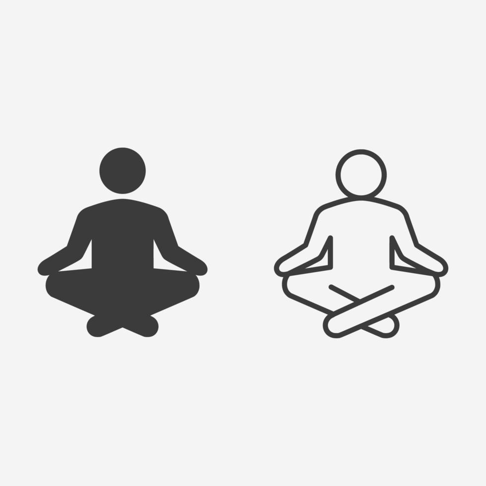 vector de icono de meditación. fitness, pose, yoga, signo de símbolo de ejercicio