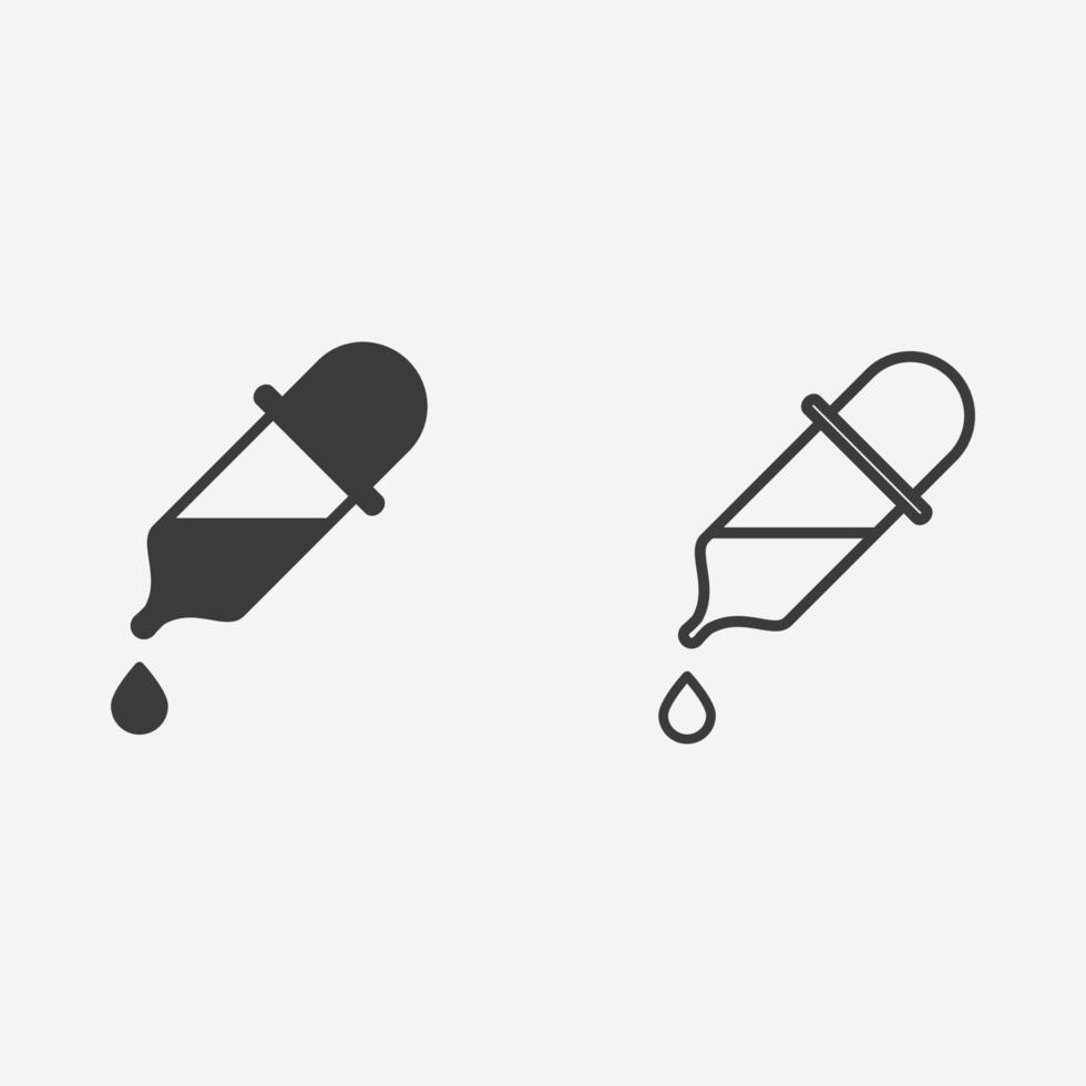 Pipette with a drop of liquid icon vector. dropper, medicine symbol sign set vector