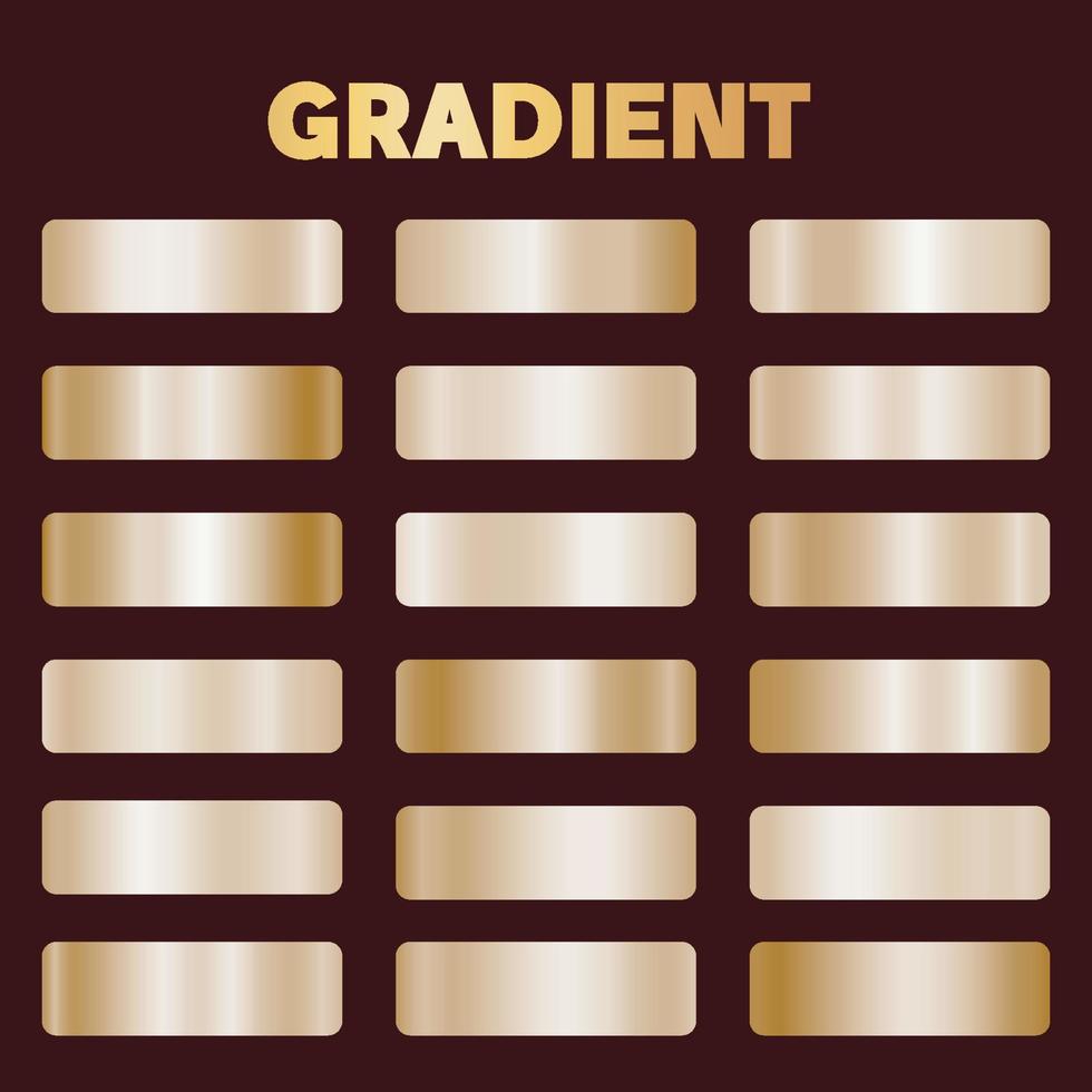 Metal golden gradients. Vector square gold gradient texture collection for design