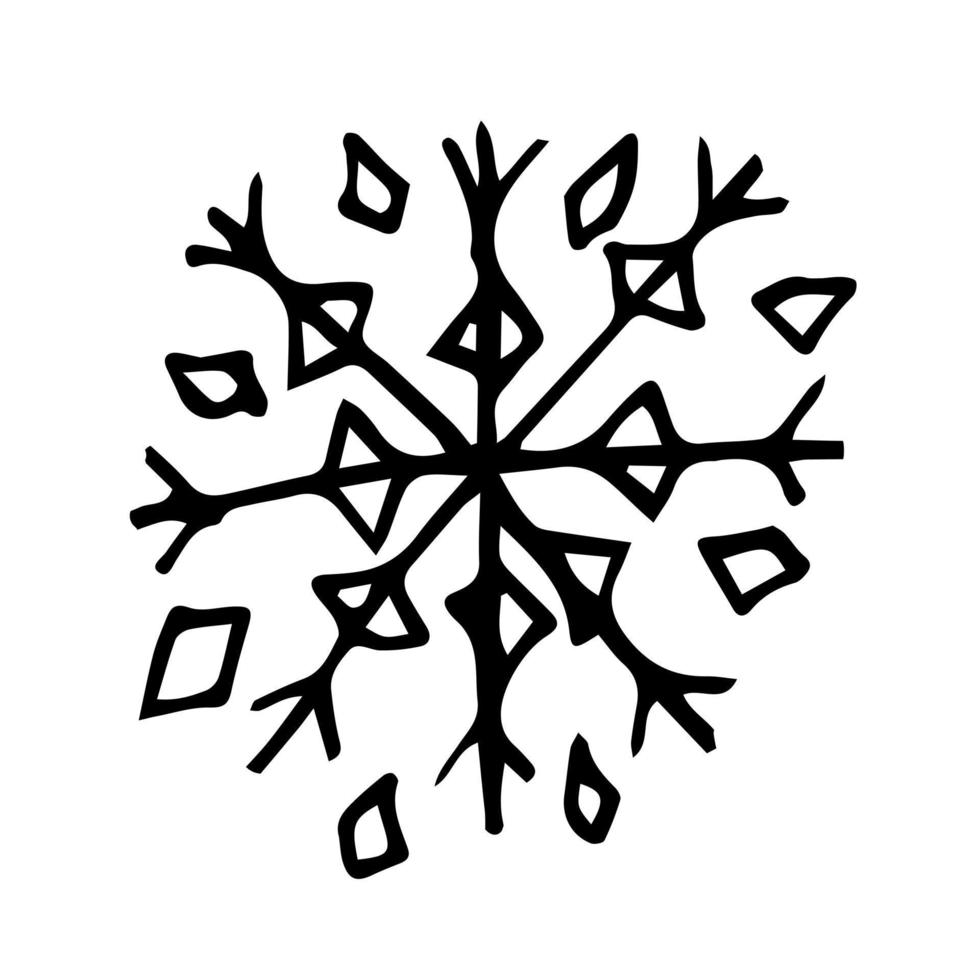 Doodle hand drawn vector snowflake illustration. Clip art isolated on white background. High quality illustration for decoration, Christmas home decor, print, postcards.