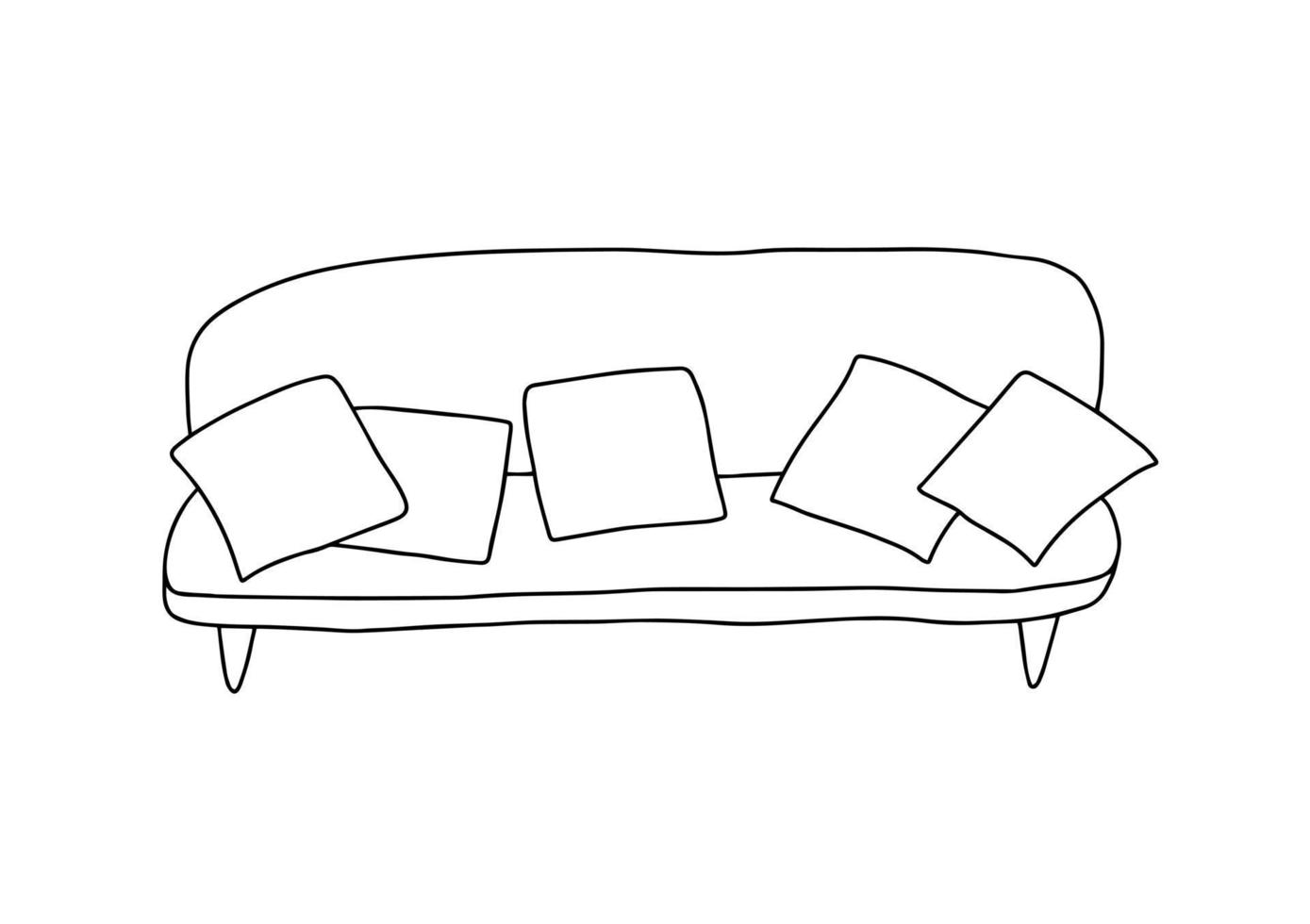 Cozy sofa with pillows doodle illustration vector