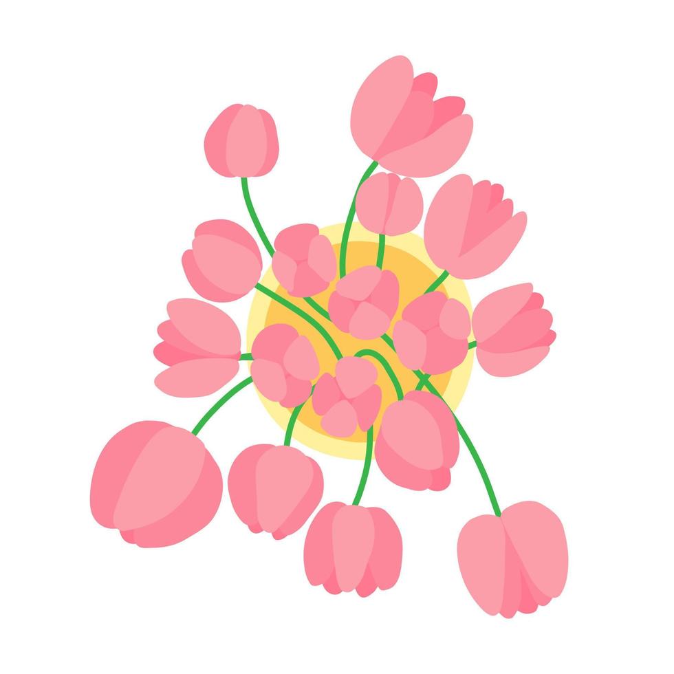 ilustración superior del ramo de tupil vectorial. tulipanes rosas en florero. vector