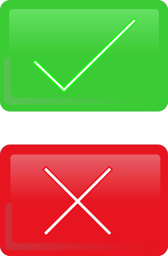 Check mark and cross, accepted and rejected, approved and rejected, correct and incorrect, true and false. Green and red color. vector