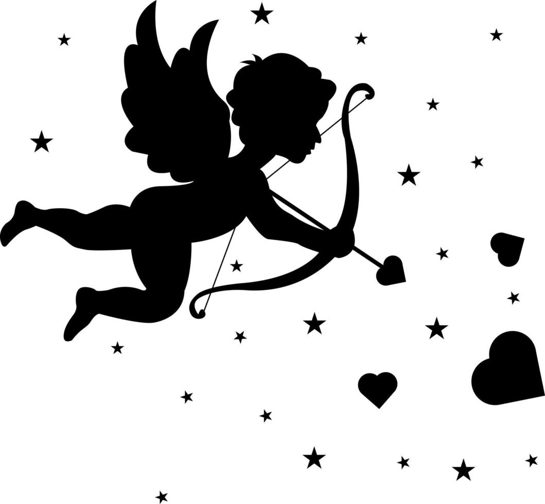 cupido cupido con un arco y una flecha en sus manos apunta al corazón. día de San Valentín. silueta. romance. amor. vector