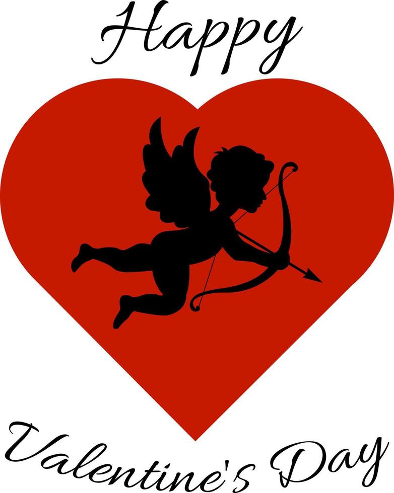 Arrow of love. Silhouette. Cute playful cupid with a bow and an arrow in his heart. Valentine's Day. vector