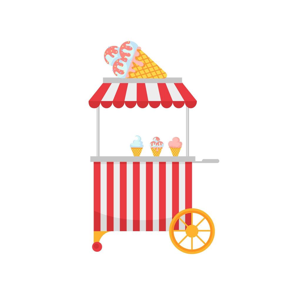 Vector illustration of ice cream cart isolated on white background
