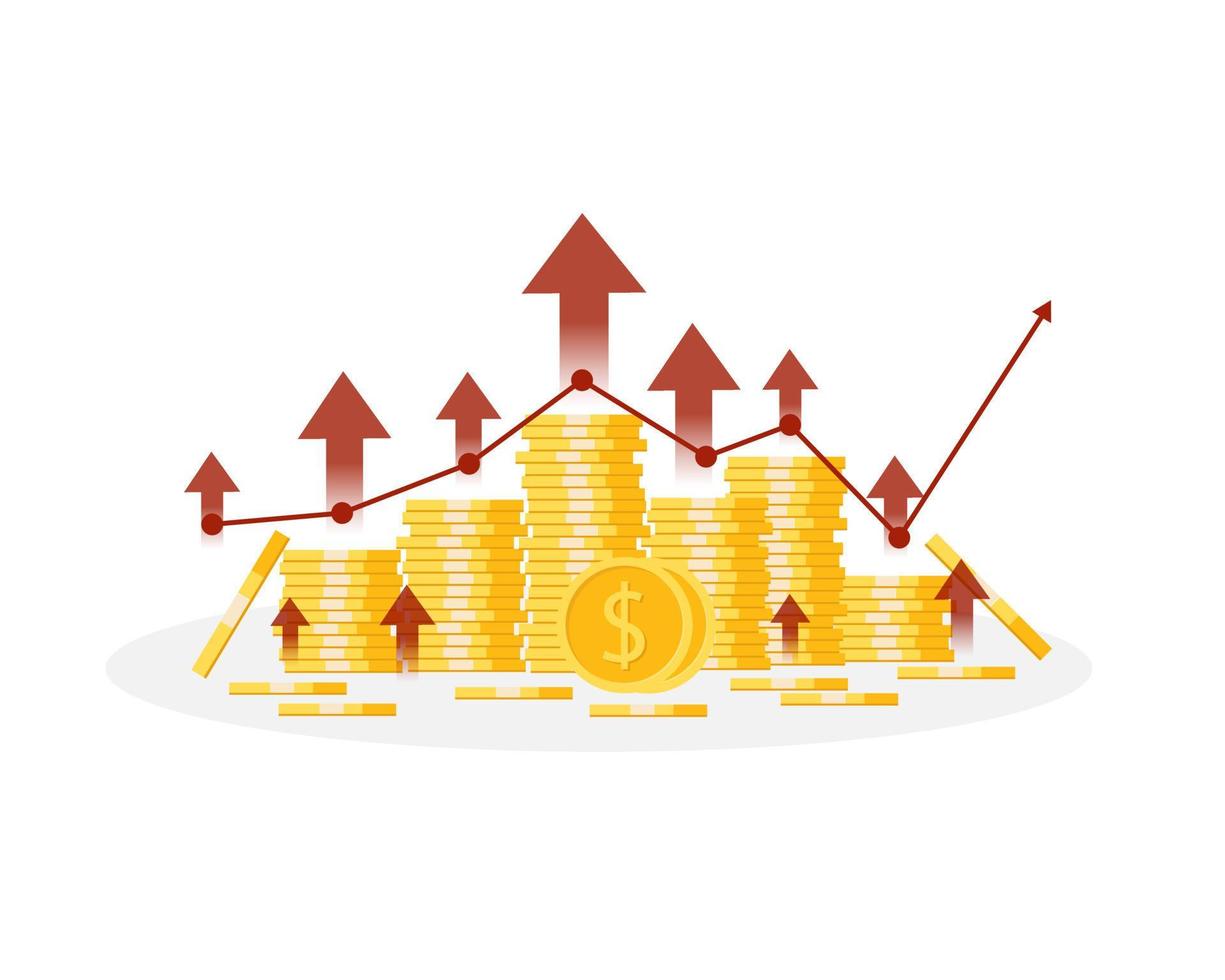 inflación con gráfico de dinero en efectivo creciente vector