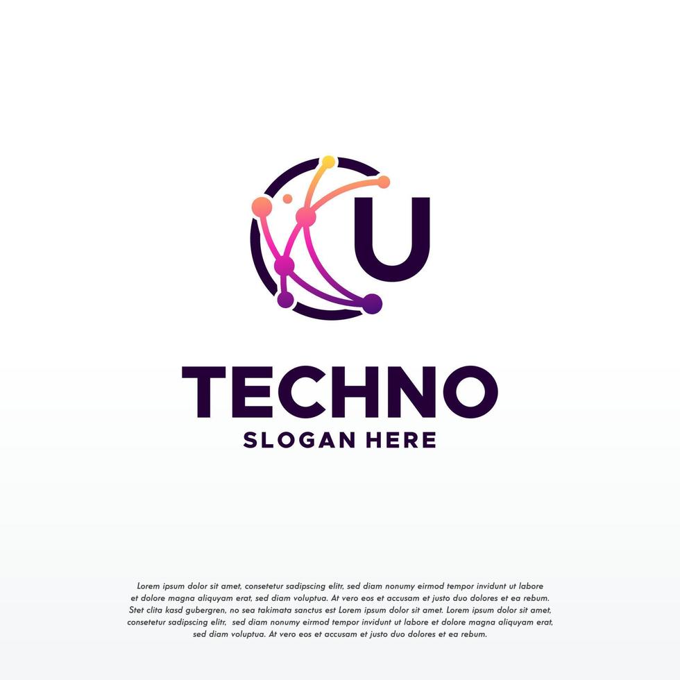 U  initial Pixel technology logo designs concept vector, Network Internet Digital Wire logo vector