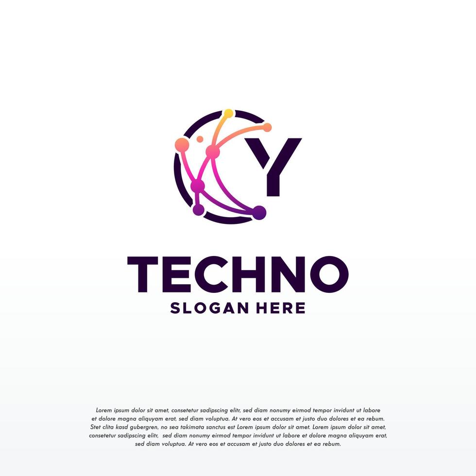 Y  initial Pixel technology logo designs concept vector, Network Internet Digital Wire logo vector
