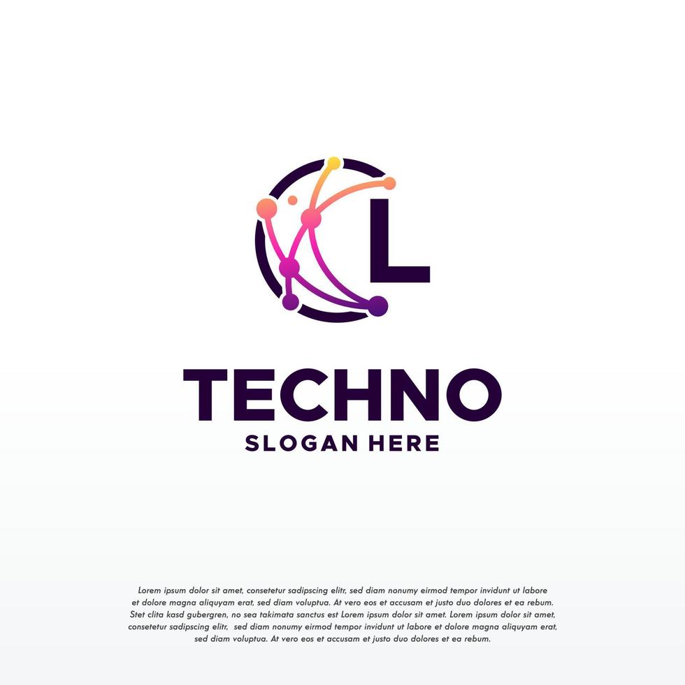 L initial Pixel technology logo designs concept vector, Network Internet Digital Wire logo vector