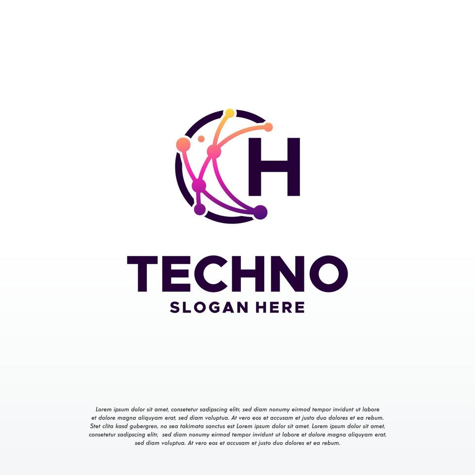 H initial Pixel technology logo designs concept vector, Network Internet Digital Wire logo vector