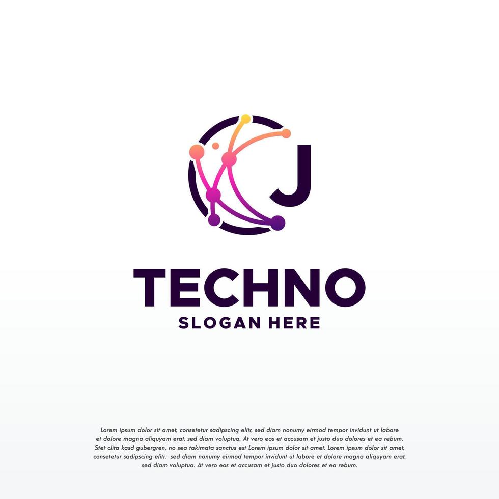 J initial Pixel technology logo designs concept vector, Network Internet Digital Wire logo vector