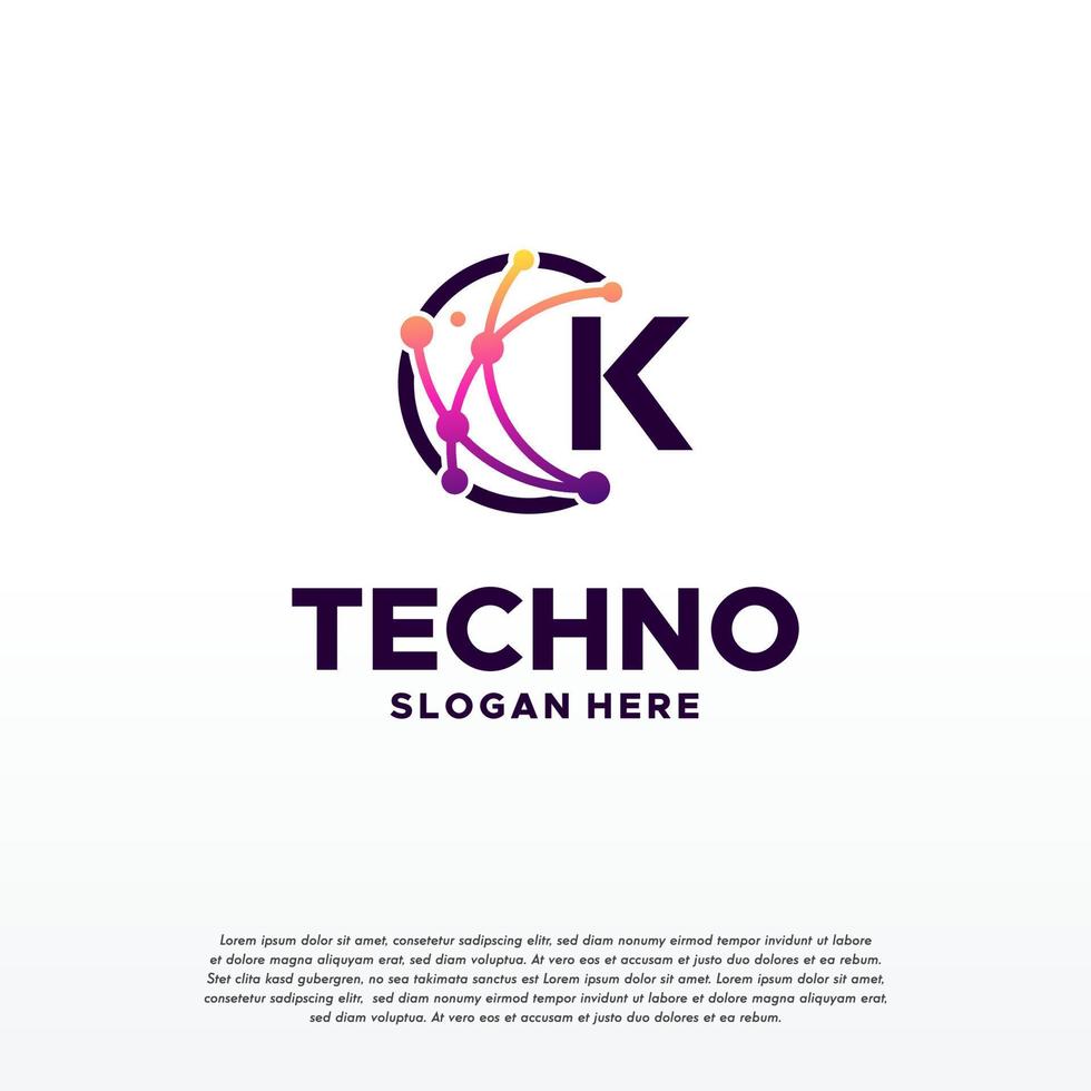 K initial Pixel technology logo designs concept vector, Network Internet Digital Wire logo vector