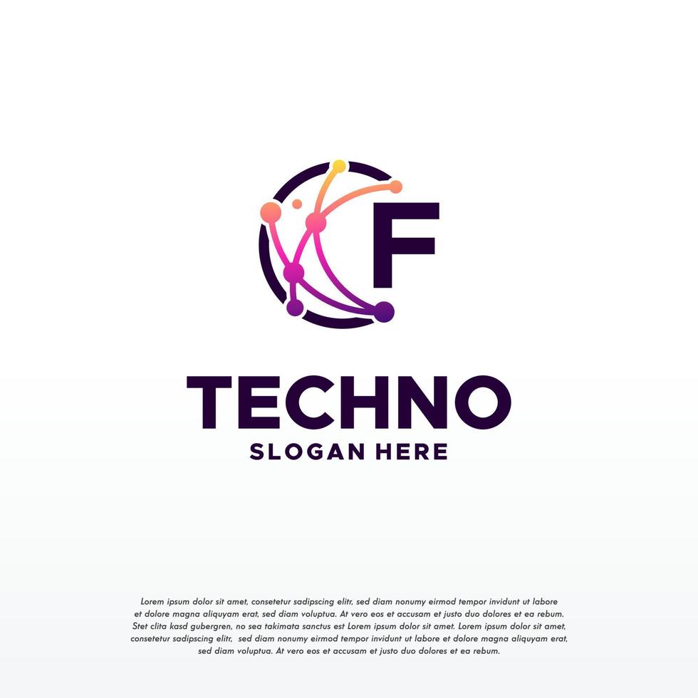 F initial Pixel technology logo designs concept vector, Network Internet Digital Wire logo vector