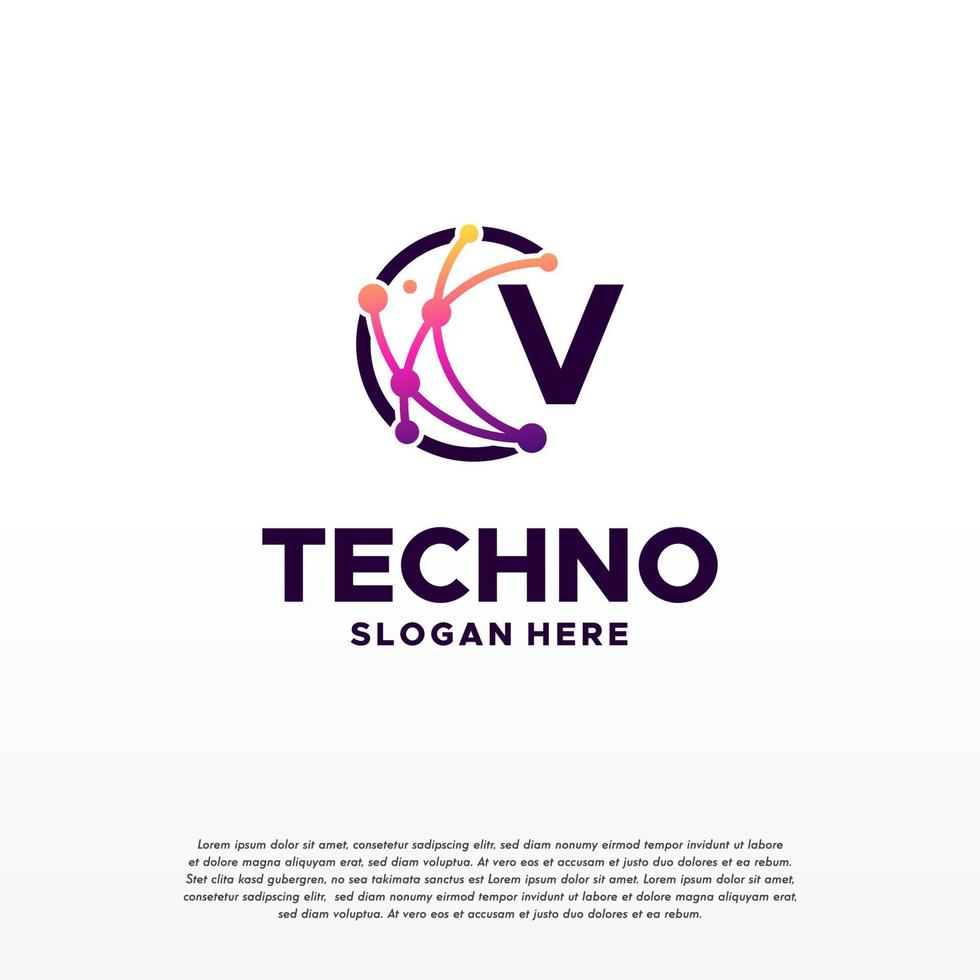 V  initial Pixel technology logo designs concept vector, Network Internet Digital Wire logo vector