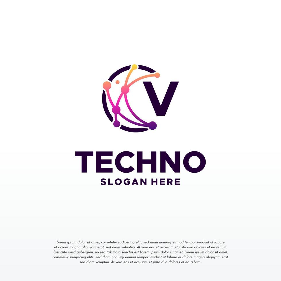 V  initial Pixel technology logo designs concept vector, Network Internet Digital Wire logo vector