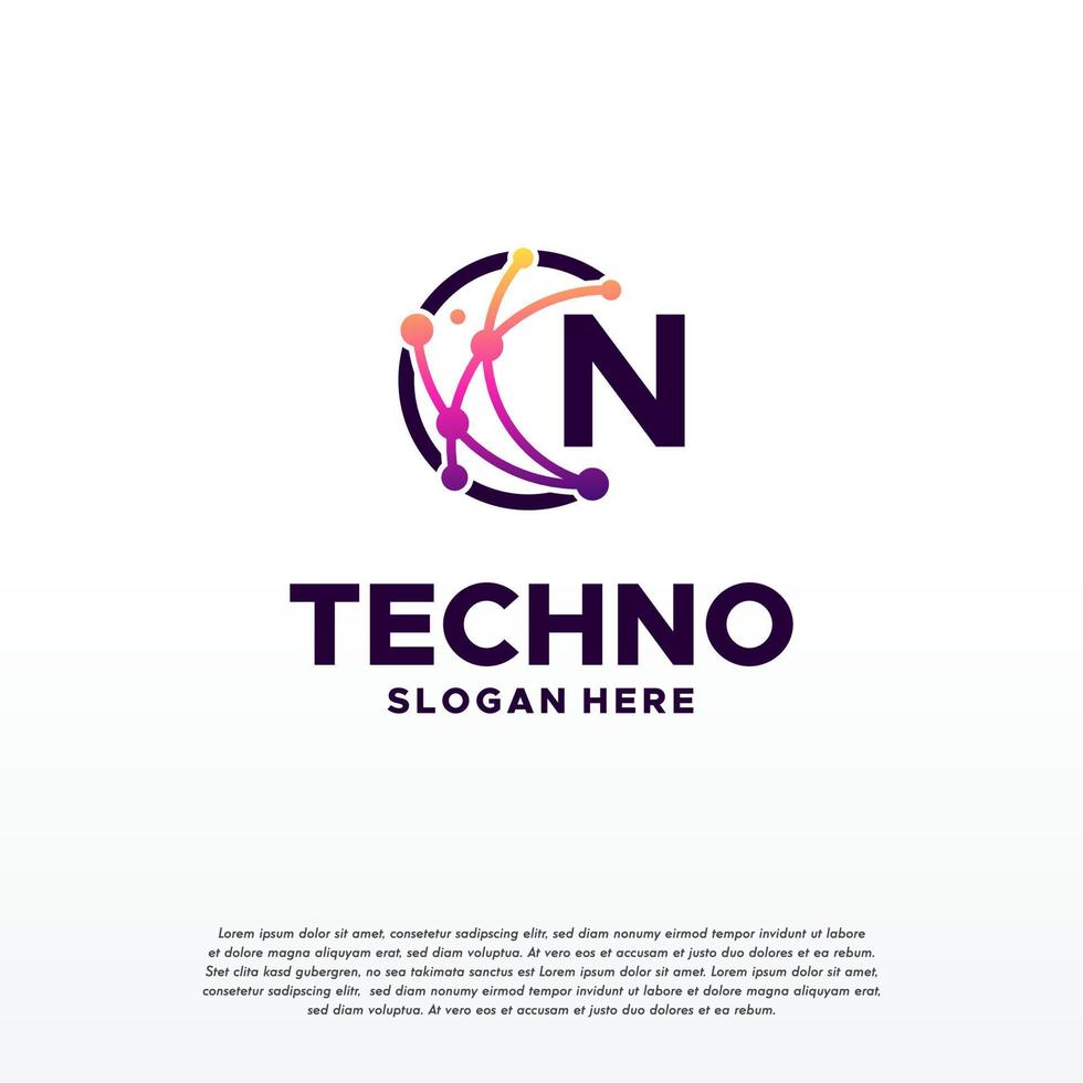 N initial Pixel technology logo designs concept vector, Network Internet Digital Wire logo vector