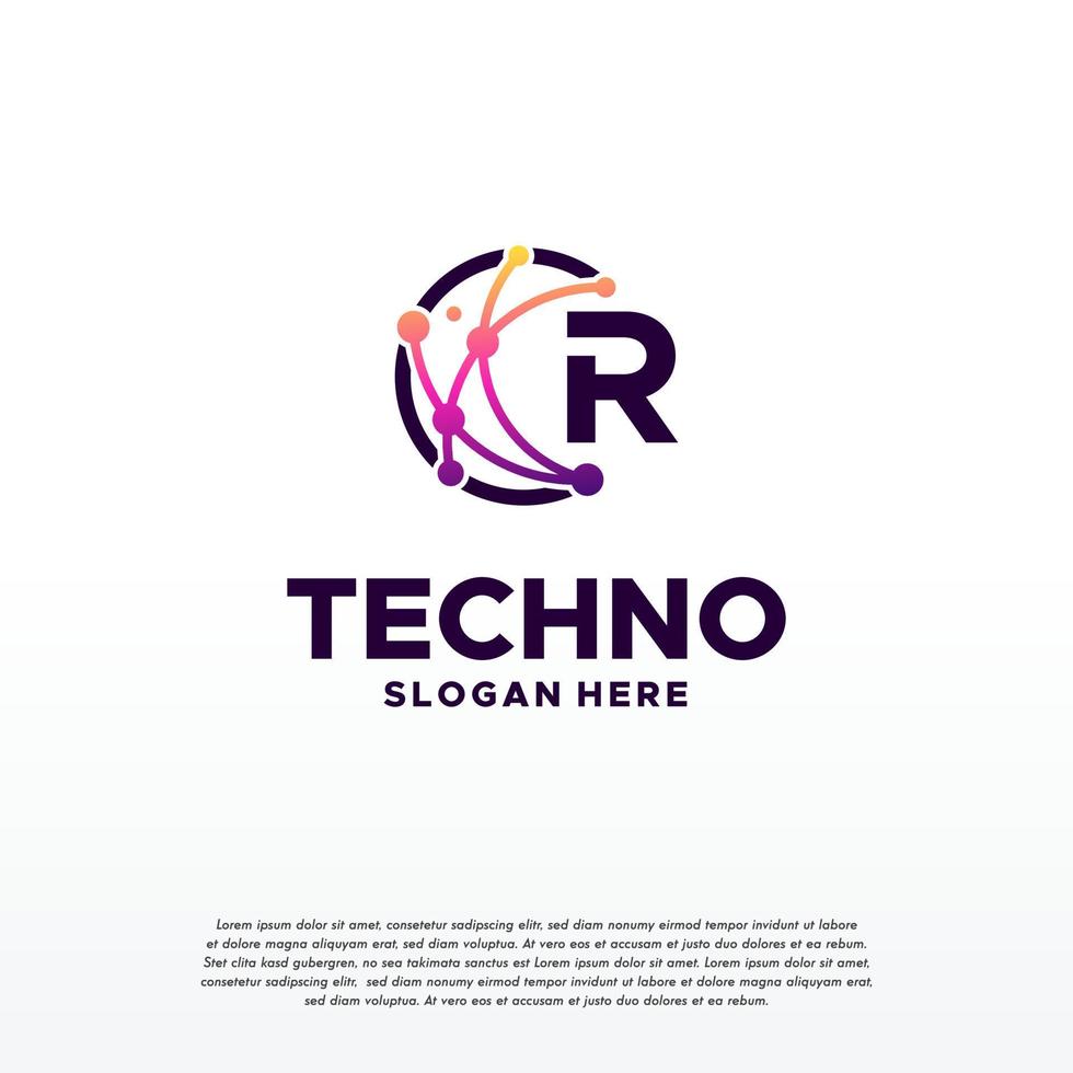 R initial Pixel technology logo designs concept vector, Network Internet Digital Wire logo vector