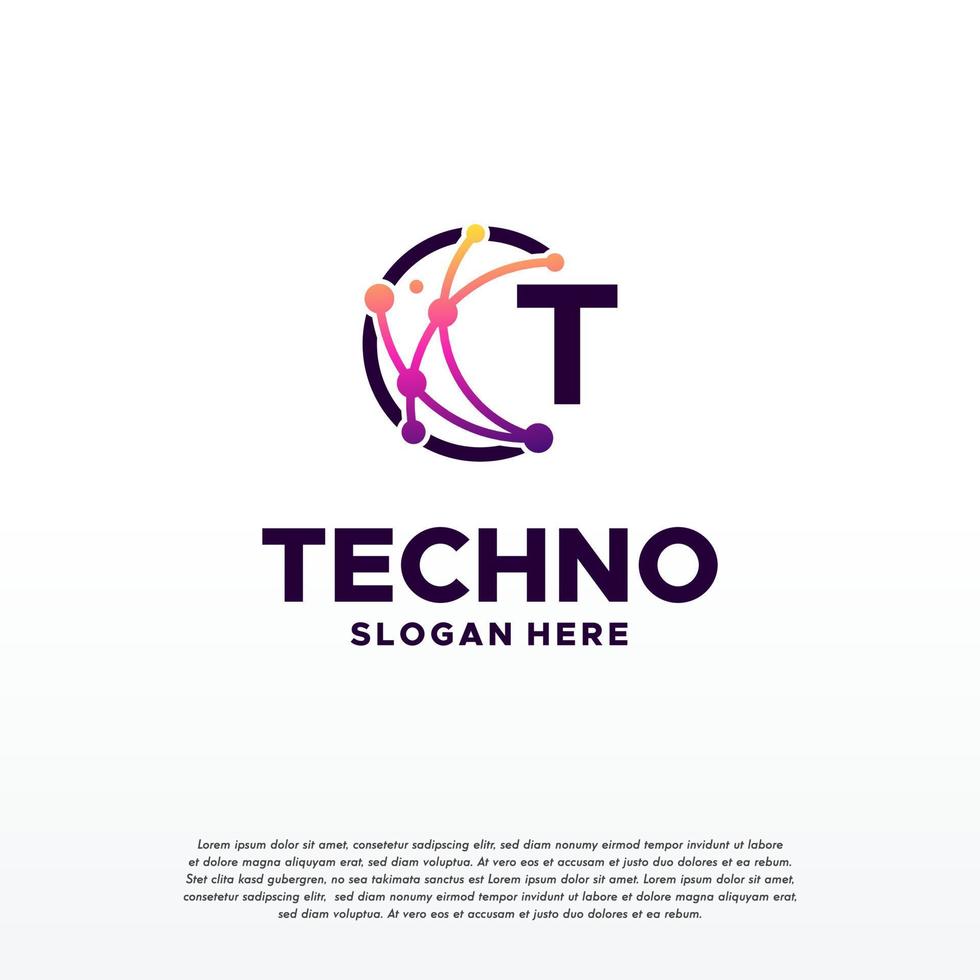 T  initial Pixel technology logo designs concept vector, Network Internet Digital Wire logo vector