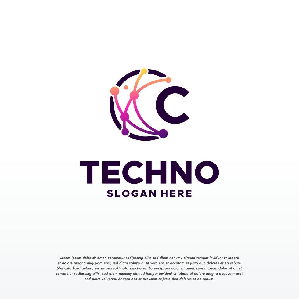C initial Pixel technology logo designs concept vector, Network Internet Digital Wire logo vector