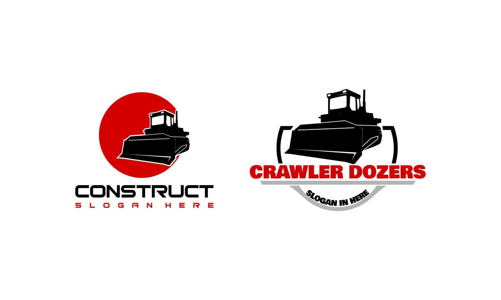 Diseños de logotipos de vehículos de construcción vectoriales, logotipos de bulldozers sobre orugas vector