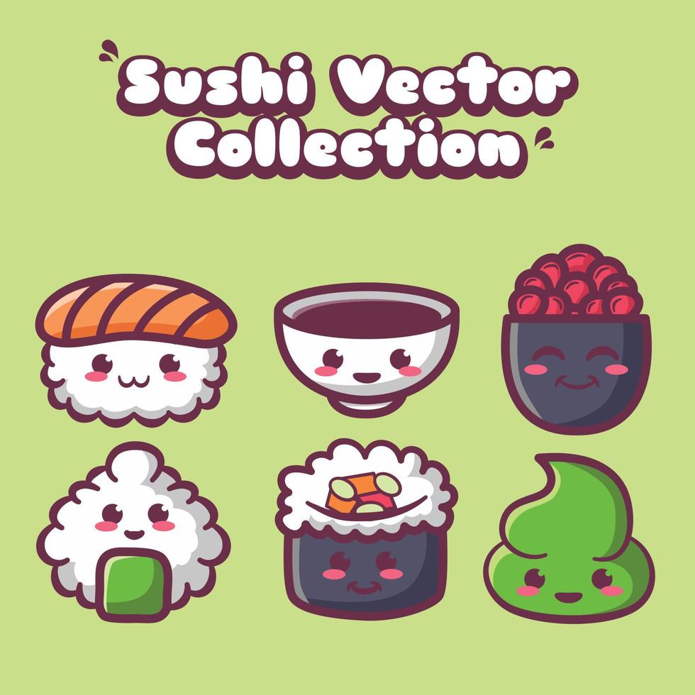 lindo conjunto de colección de vectores de sushi kawaii