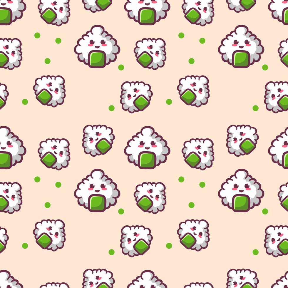 Cute Kawaii Onigiri Seamless Pattern vector