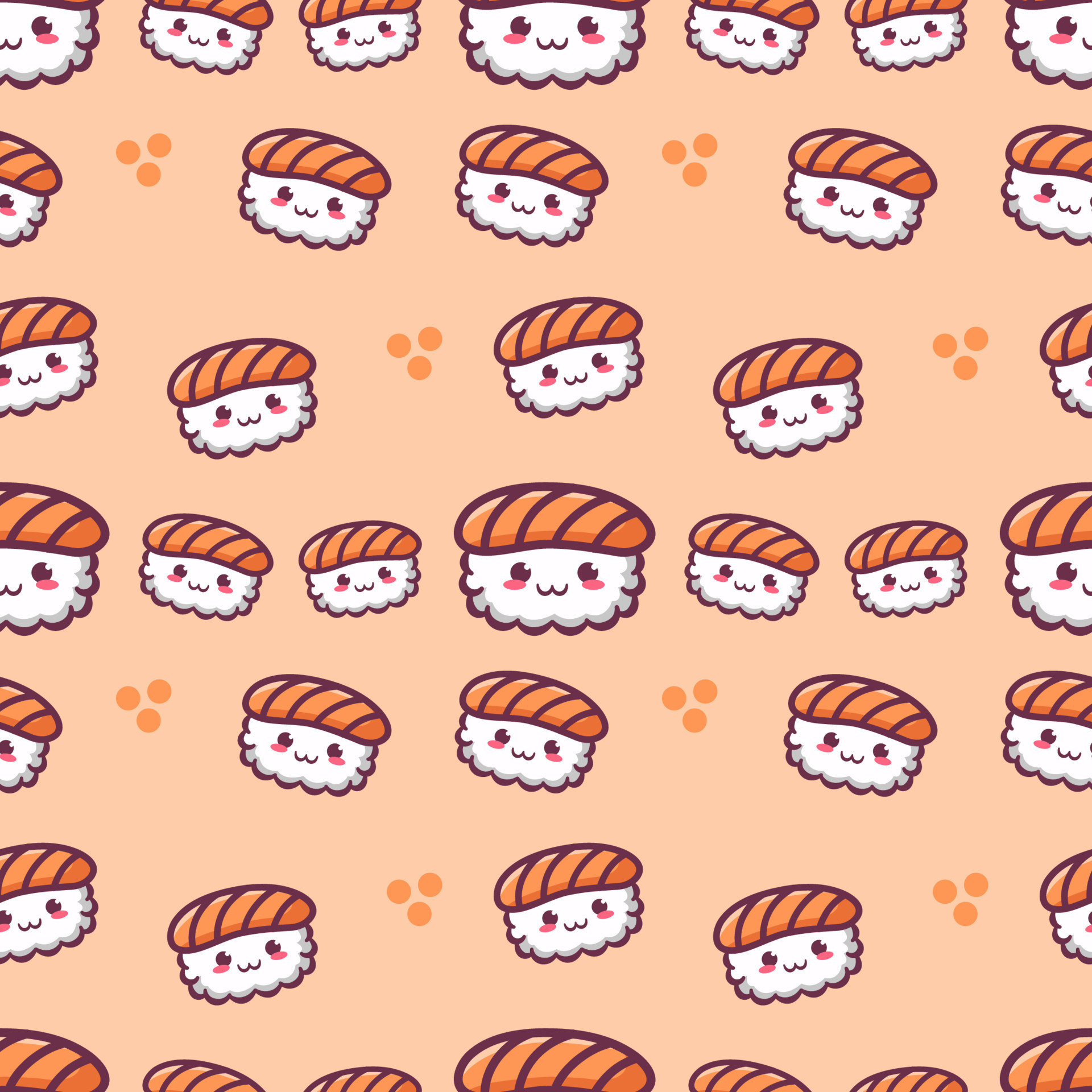 Cute Kawaii Sushi Seamless Pattern 15806089 Vector Art at Vecteezy