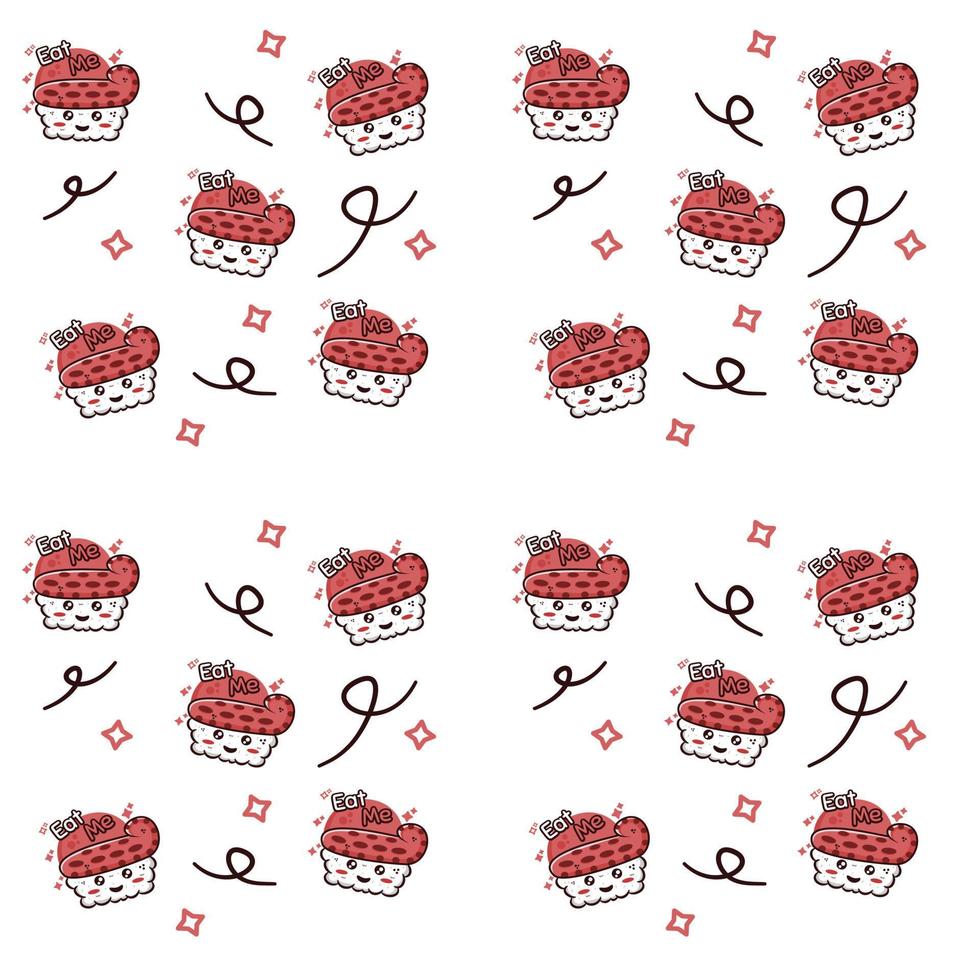 CUTE CARTOON ILLUSTRATION OF ASIAN SUSHI FOOD SEAMLESS PATTERN vector