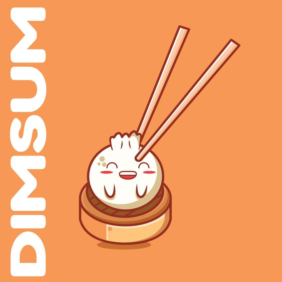 linda ilustración de dibujos animados de comida asiática dimsum vector