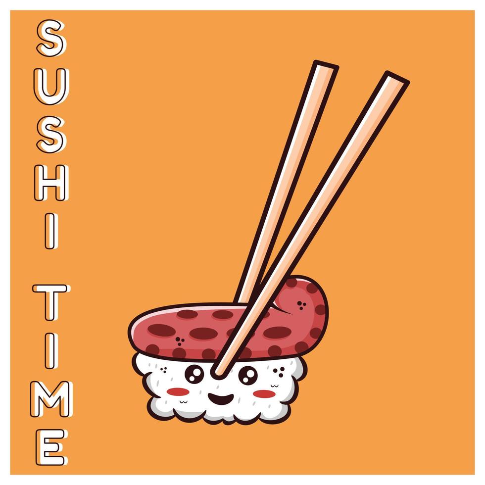 cute illustration of sushi and chopsticks vector