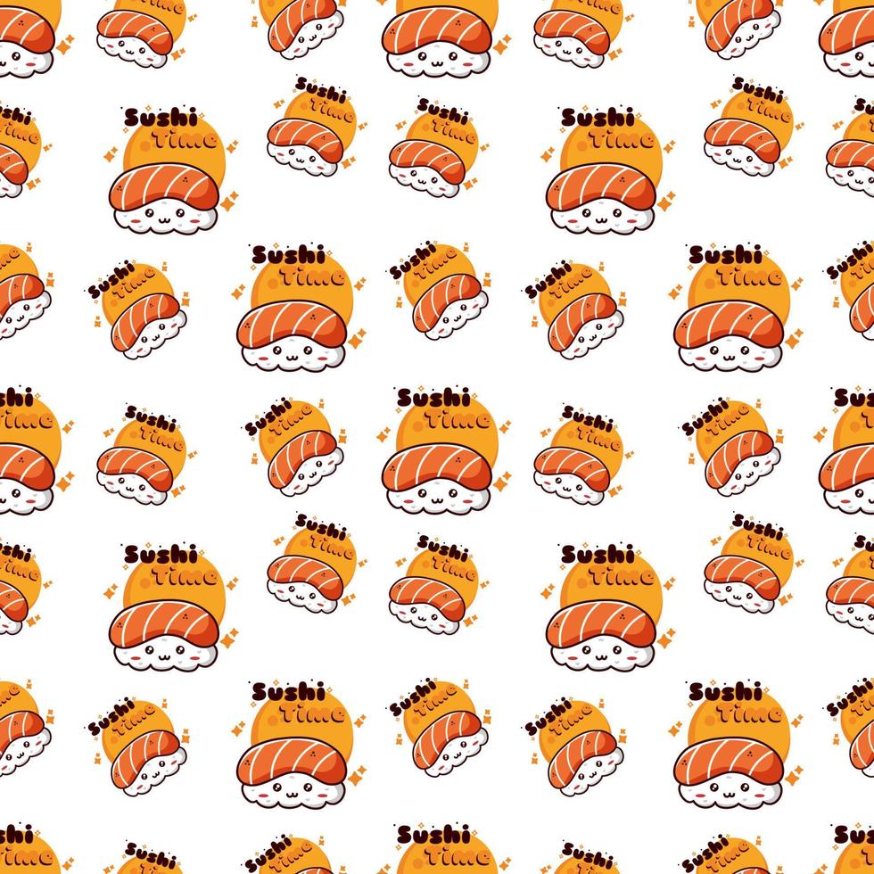 CUTE CARTOON ILLUSTRATION OF ASIAN SUSHI FOOD SEAMLESS PATTERN vector