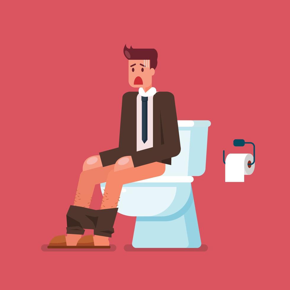 hombre de negocios sentado en la taza del inodoro y que sufre de diarrea vector
