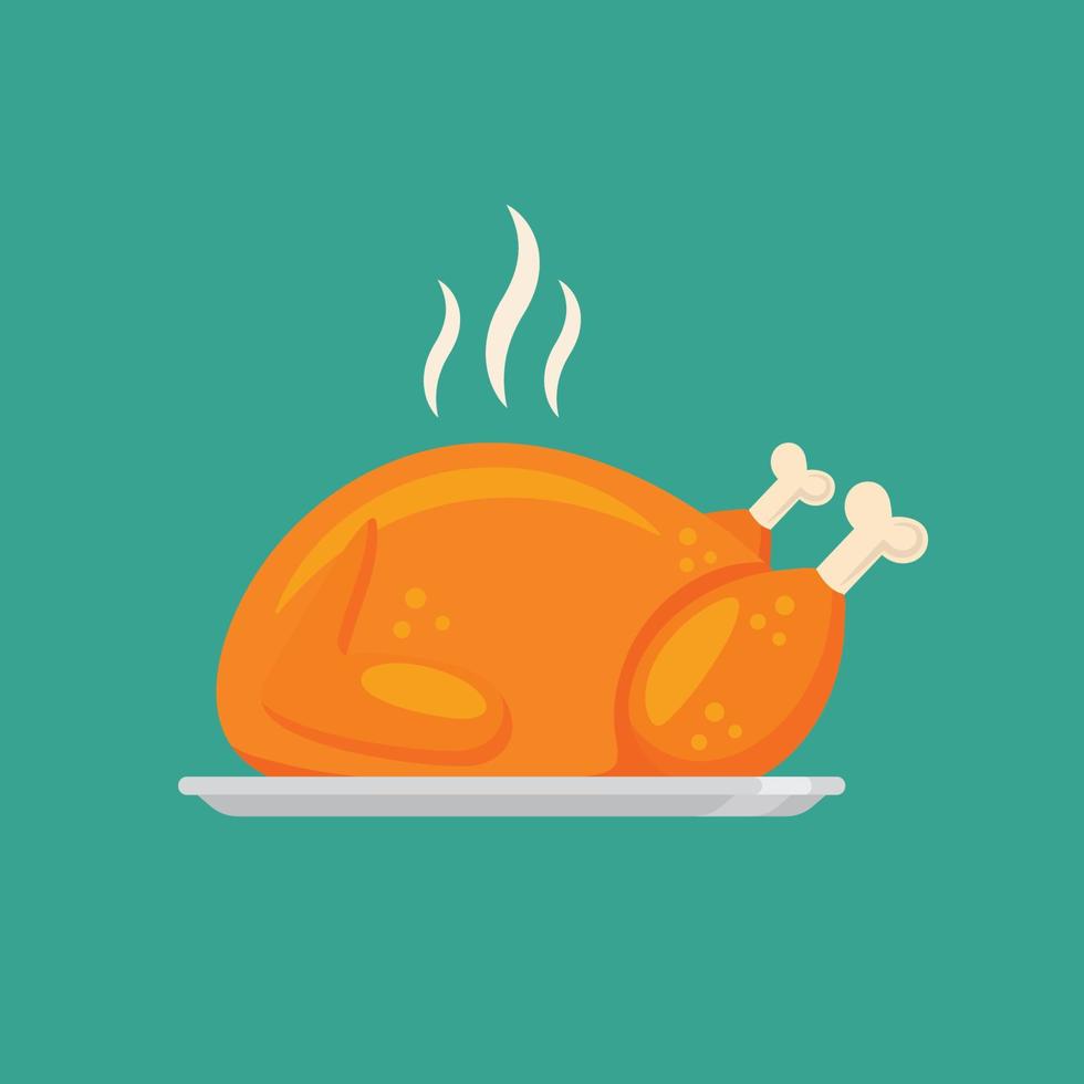 pollo frito o pavo en un diseño de estilo plano vector