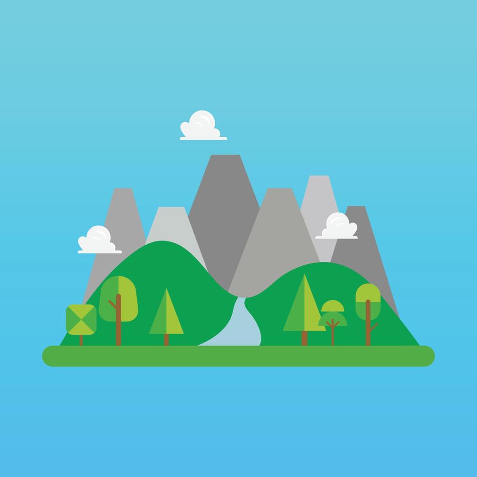 paisaje de bosque y montaña en estilo plano vector