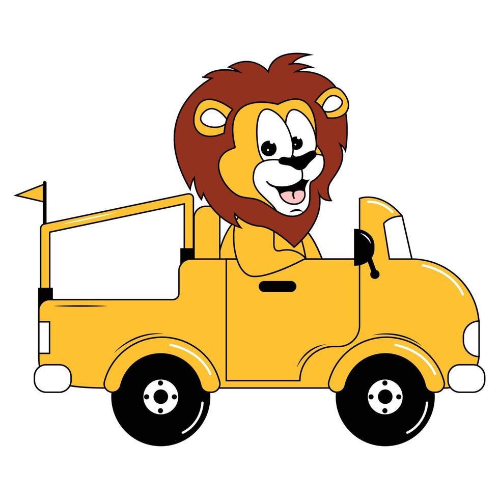 cute animal cartoon ride car vector