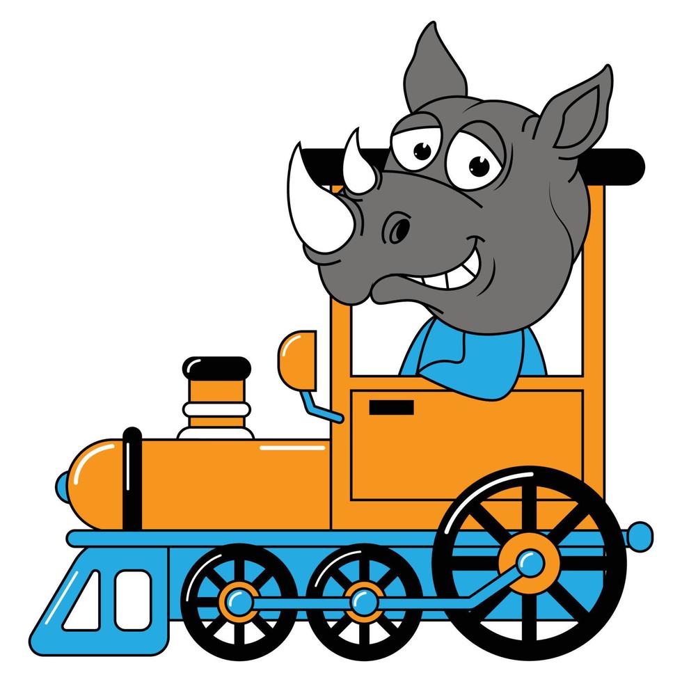 cute animal cartoon ride train vector