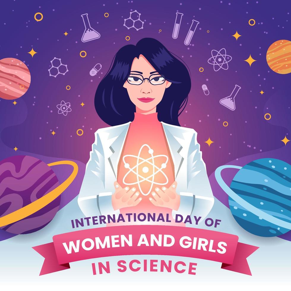 concepto del día internacional de la mujer y la niña en la ciencia vector
