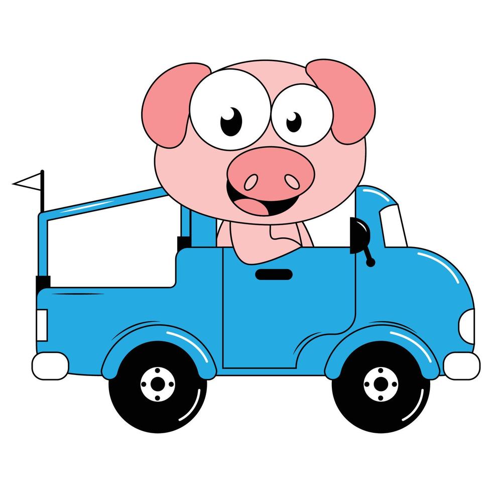 cute animal cartoon ride car vector