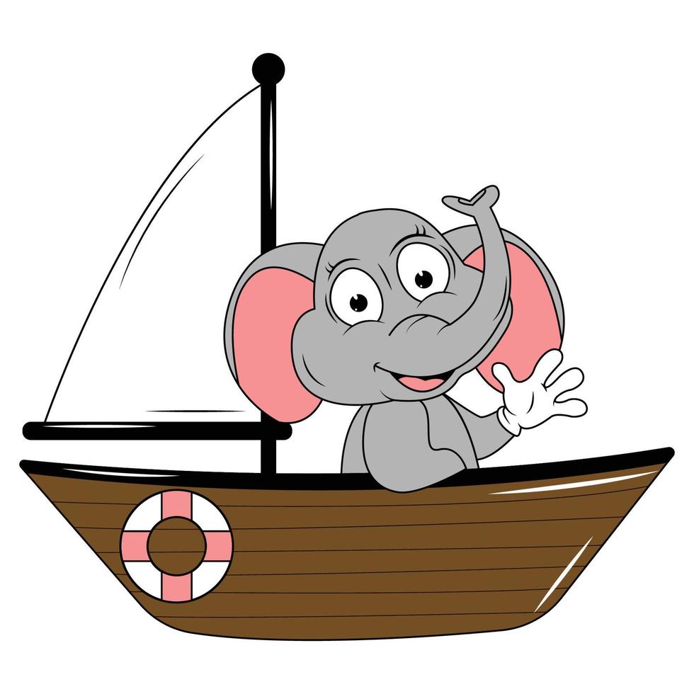 cute animal cartoon with boat vector