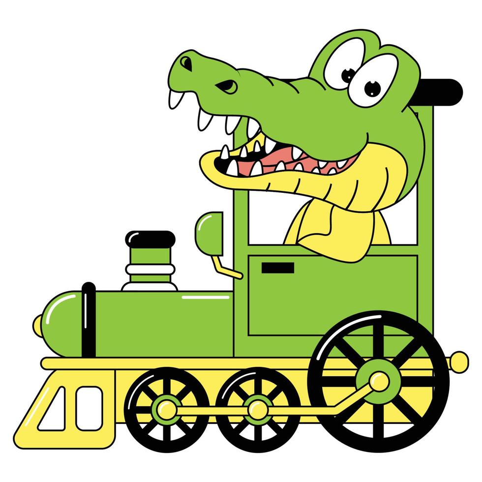 cute animal cartoon ride train vector