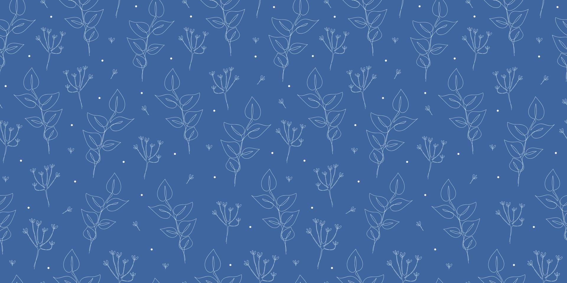 Seamless winter linear pattern with leaves and flowers. One line art drawing. Christmas design for greeting cards, wrapping paper, wallpaper, fabric prints. Merry Christmas, Happy New Year. vector