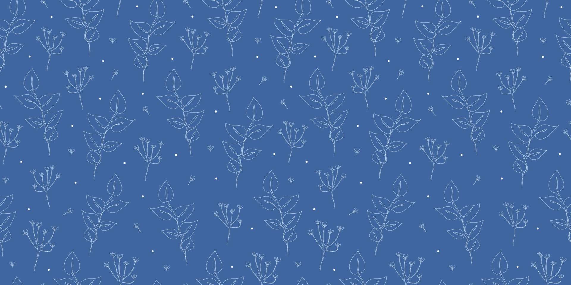 Seamless winter linear pattern with leaves and flowers. One line art