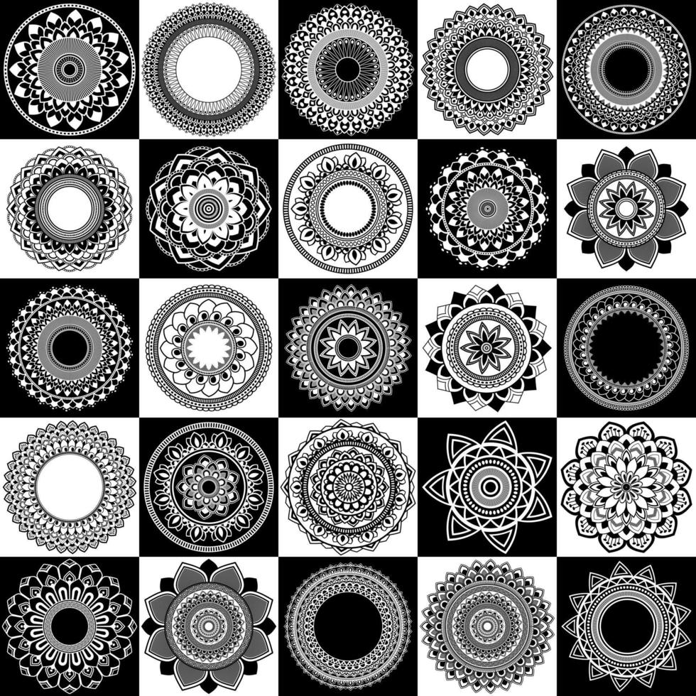 Mega set of black and white floral mandala designs vector illustration